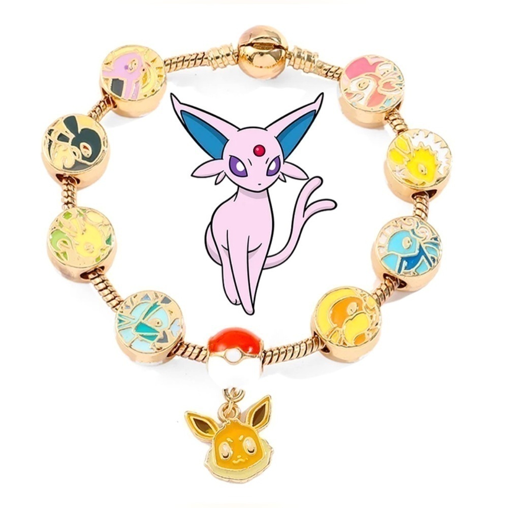 ⭐️NEW⭐️ Gold Plated & Enameled Pokémon Eevee Eeveelution Themed Charm Bracelet